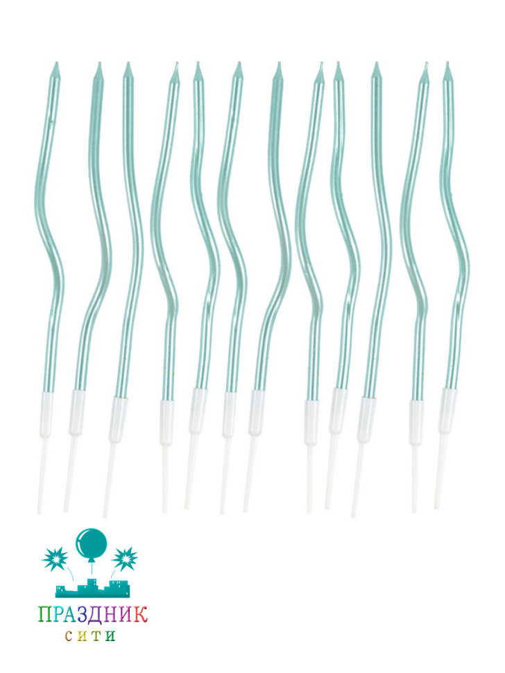 СВЕЧА д/торта Волна бирюза с подст 13см 12шт