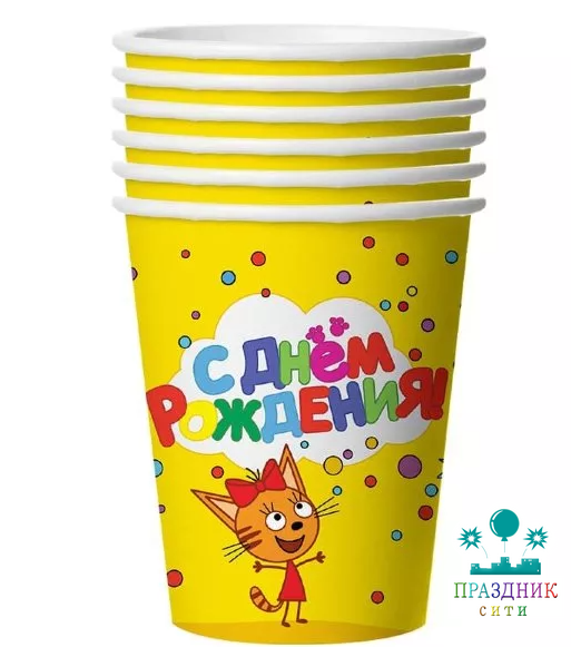 СТАКАН Три кота желтый 6шт