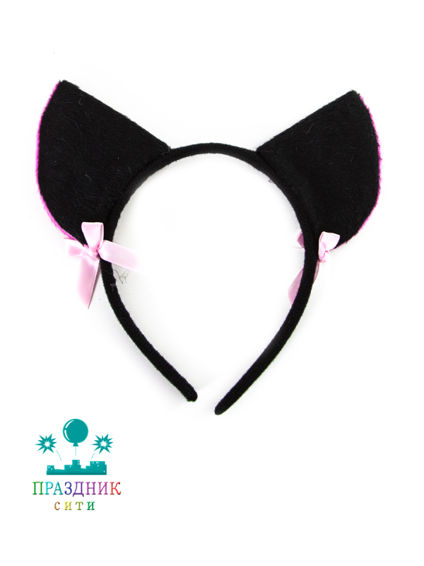 ОБОДОК Ушки с бантиками Черный Розовый