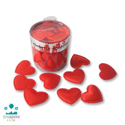 КОНФЕТТИ Сердца3D ткань красн 3см 35шт