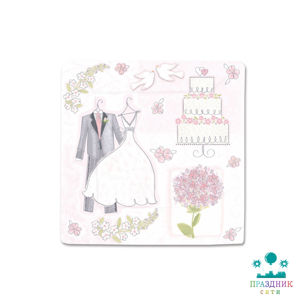ТАРЕЛКА Свадьба Romantic квадратная 25см 8шт