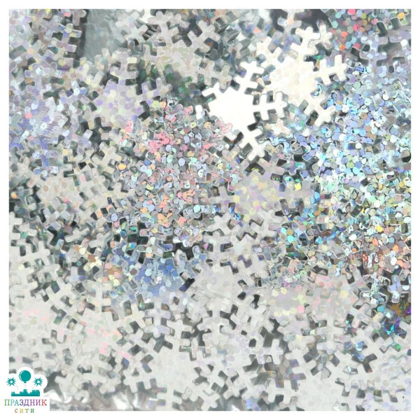 КОНФЕТТИ Снежинки серебро голография (27 гр/уп.)