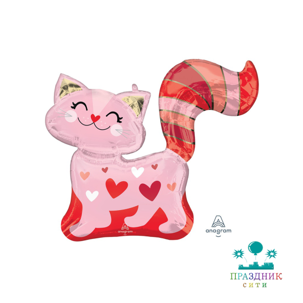 ШАР (Фольга) А ФИГУРА 80 in Кошка влюбленная сердца роз