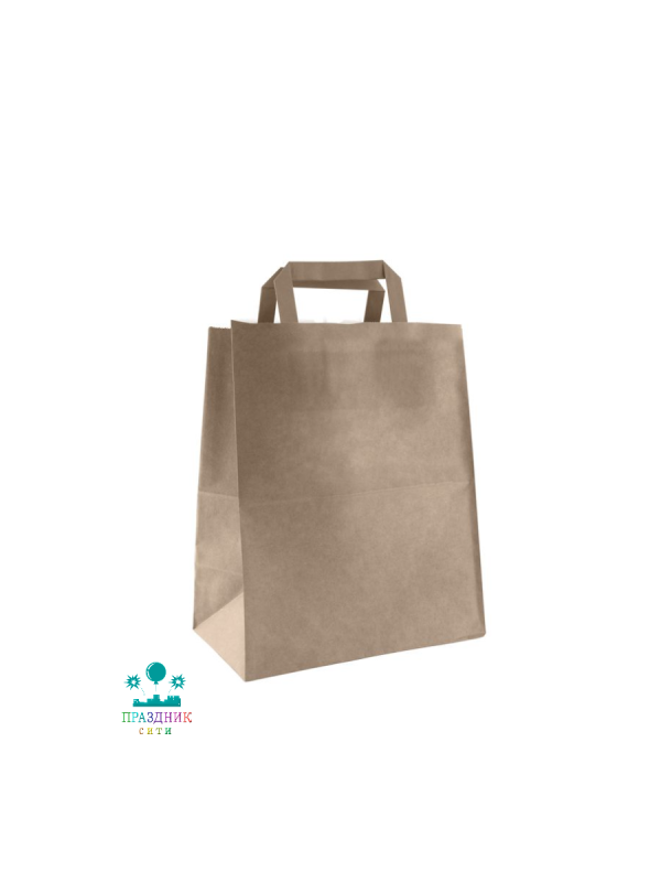ПАКЕТ крафт с плоской ручкой 24х14х28 см