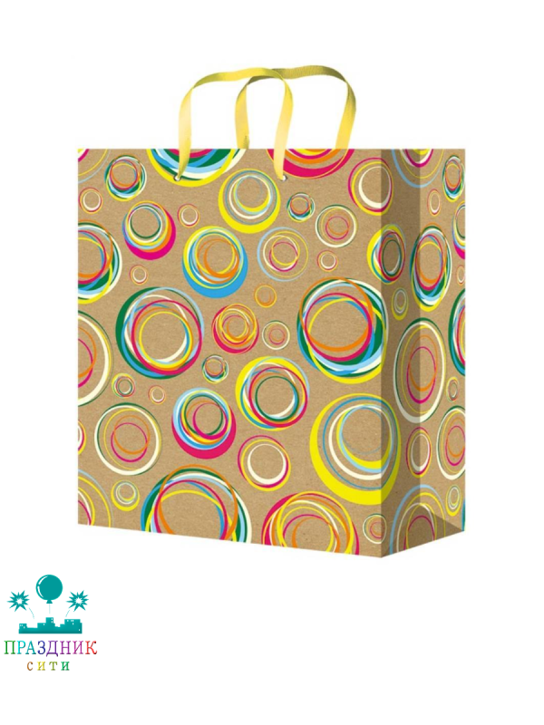 ПАКЕТ Разноцветные круги, крафт 18х23х10см