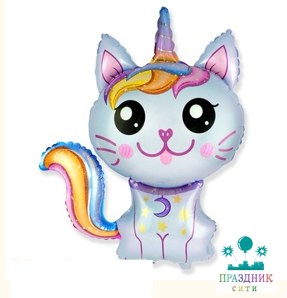 ШАР (Фольга) Ф ФИГУРА 45 in Кот-Единорог голубой