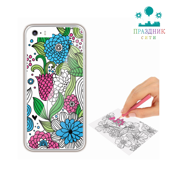 РАСКРАСКА(ЧЕХОЛ) антистресс, чехол для телефона "Цветочные узоры"