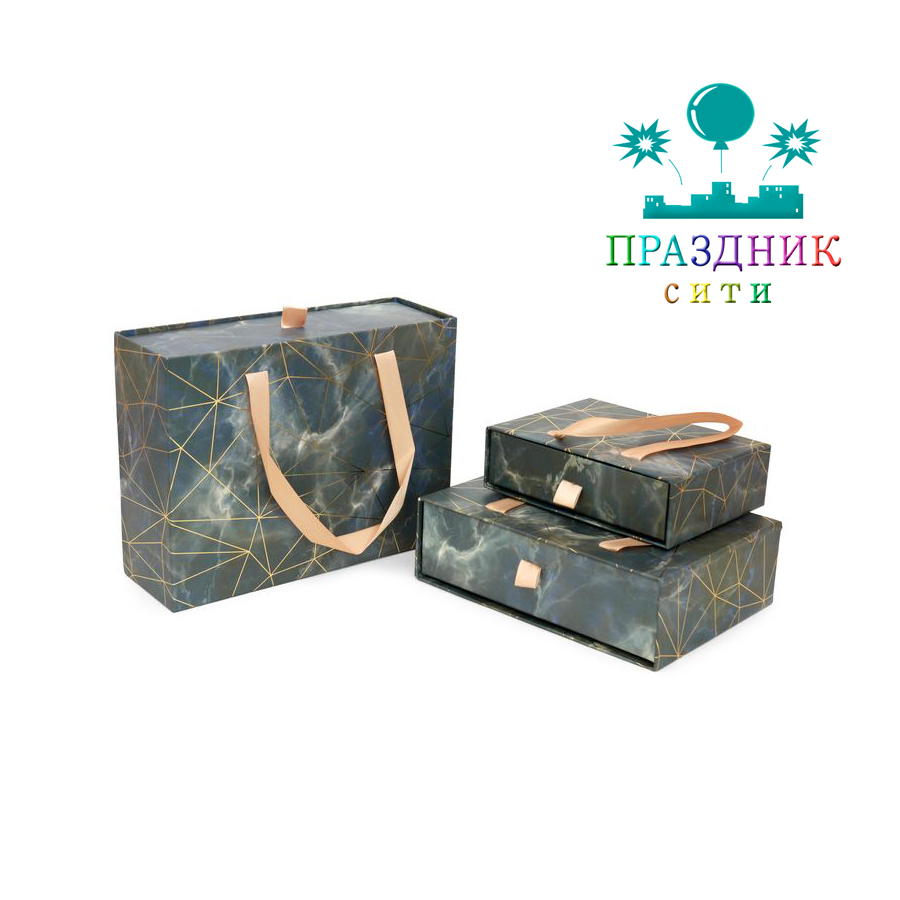 КОРОБКА сумочка 24х16х7 см, Мрамор, черный