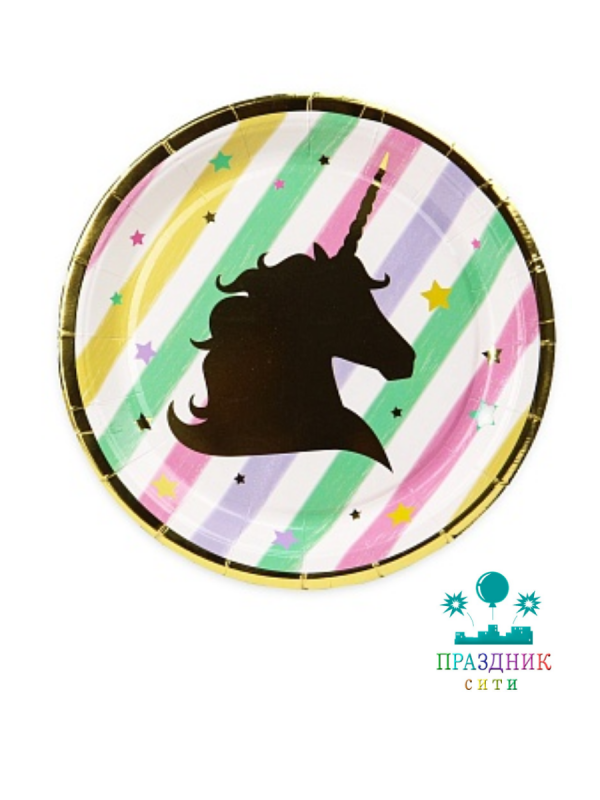 ТАРЕЛКА Единорог с зол. тиснением 18см 6шт