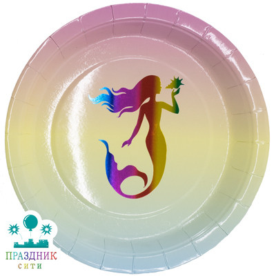 ТАРЕЛКА Русалка радужная фольг 23см 6штG