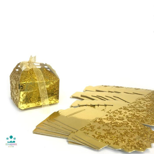 КОРОБКА Сборная квадрат 7,5х7,5х4,5см, золото