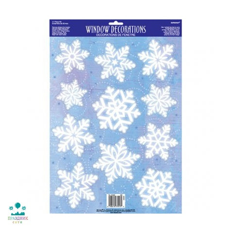 НАКЛЕЙКА на окно снежинка беля 11шт