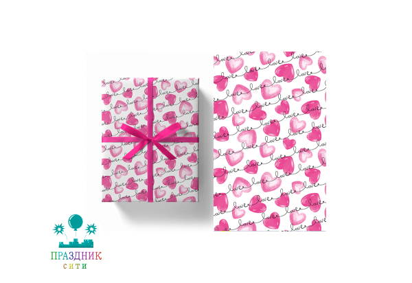 БУМАГА Сердца, глянцевая, 100см х 70см