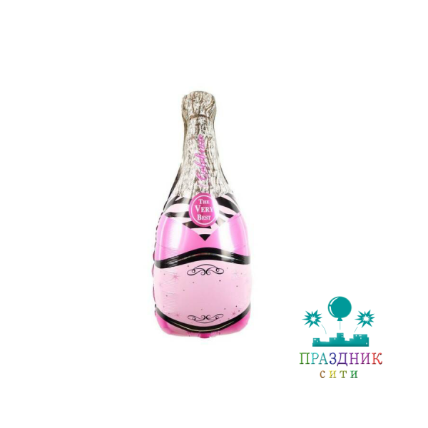 ШАР (Фольга) ФИГУРА 70 in Бутылка шампанского, розовая
