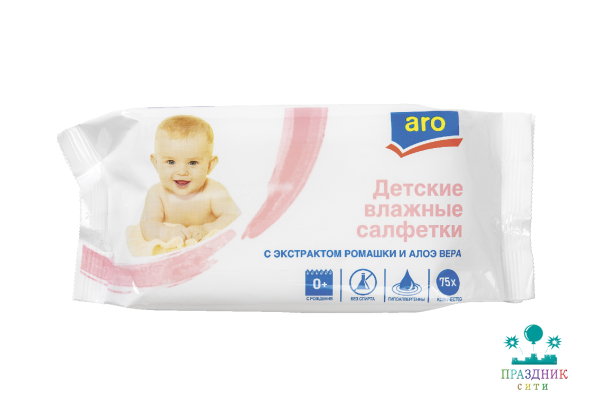САЛФЕТКИ влажные детские (ромашка+алоэ) ARO
