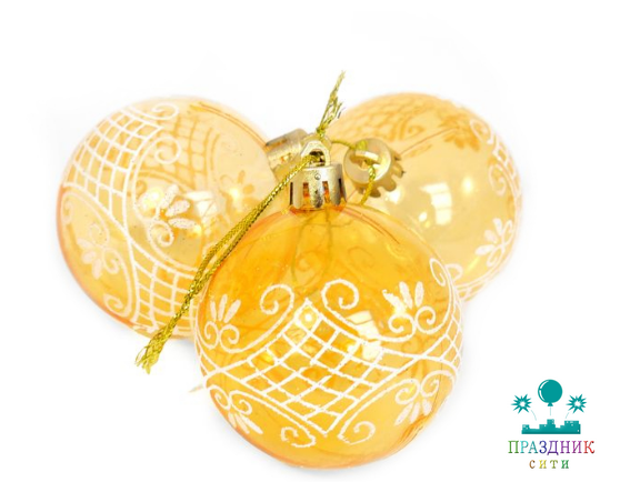 ЕЛОЧНОЕ украшение шар розовое золото прозрачный с рисунком d=6 см (6 шт./уп.) пвх