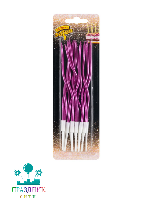 СВЕЧА д/торта Волна ярко-розовая 13см 12шт