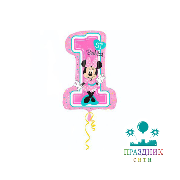 ШАР (Фольга) А ЦИФРА 1 65 in Минни Маус Первый ДР