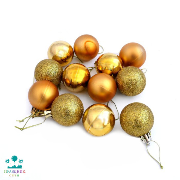 ЕЛОЧНОЕ украшение Шар золотой (глиттер, глянец, матовый) d=2,5 см (12 шт./уп.)