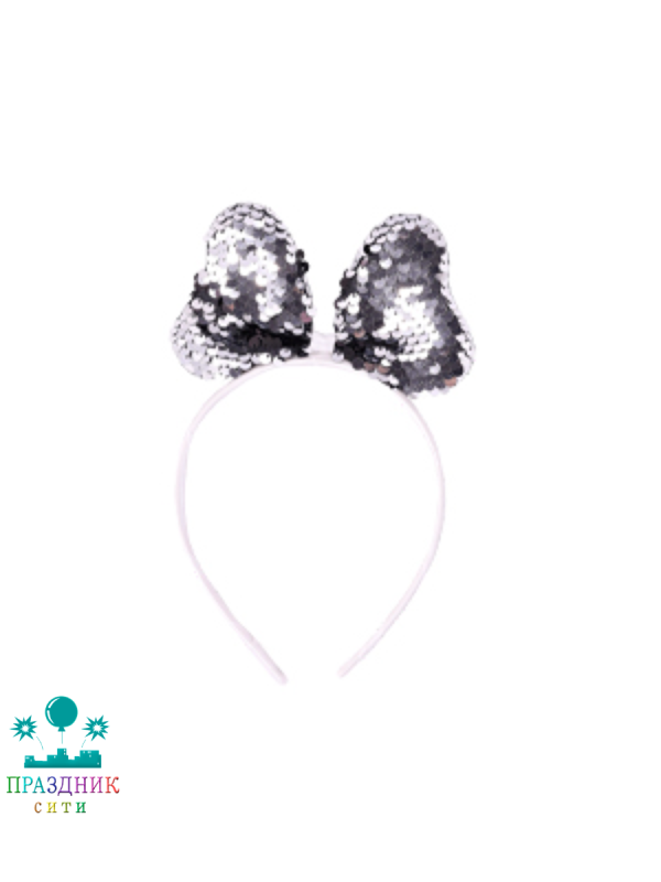 ОБОДОК Бантик с пайетками серебряный G