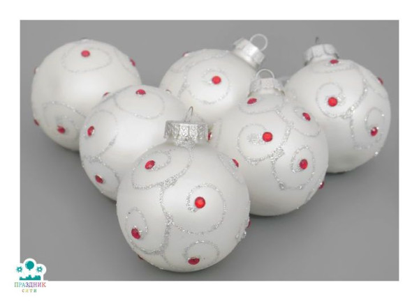 ЕЛОЧНОЕ украшение шар серебро "Розовая точка" стекло 6 см (6 шт./уп.)