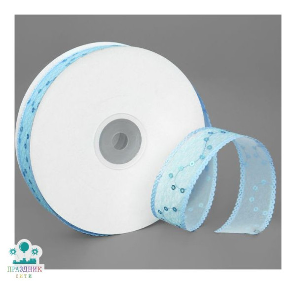 ЛЕНТА декор 2,5 см с пайетками, голубая