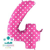 ШАР (Фольга) Г ЦИФРА 4 65 in Горошек на розовом