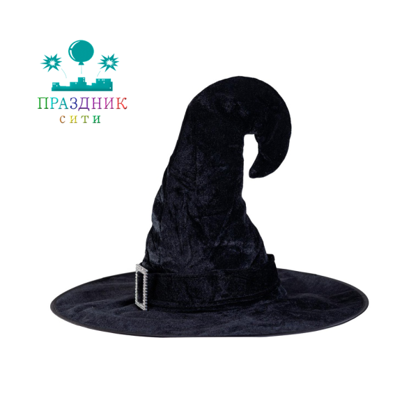 ШЛЯПА ведьмы Люкс черная бархат 38см