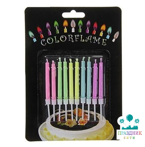 СВЕЧА д/торта Ассорти с цветным пламенем 6 см 10 шт