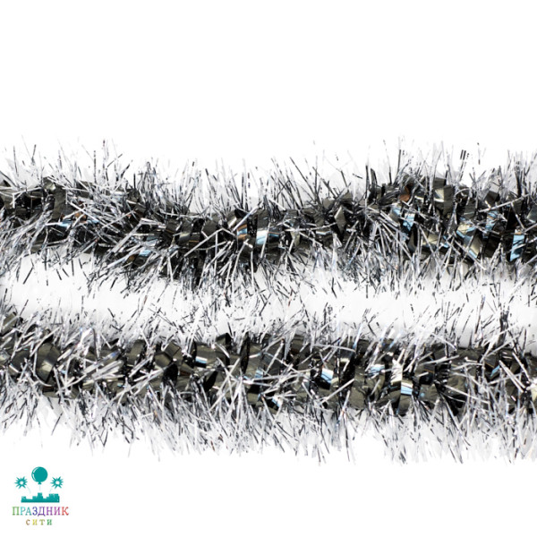 МИШУРА пышная черная с серебром 10 см 2 м
