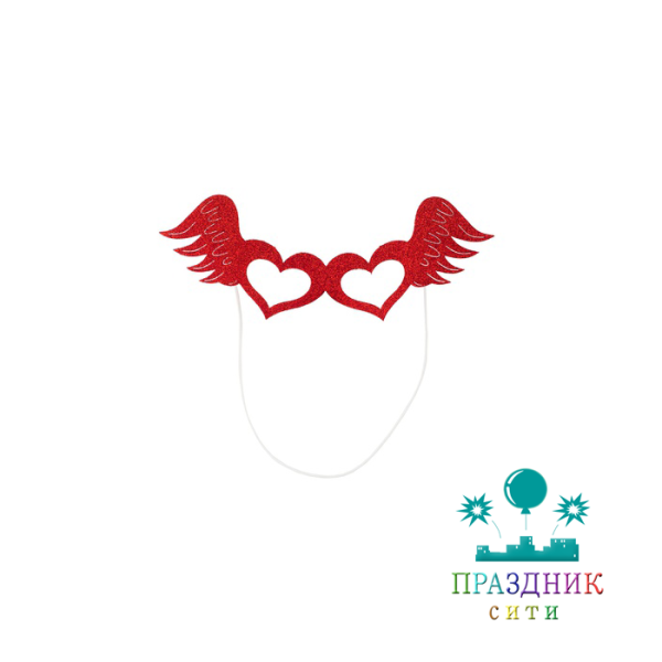 МАСКА Сердца с крыльями красные блеск