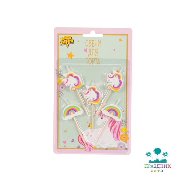 СВЕЧА д/торта Единорог Радуга на пиках 5шт