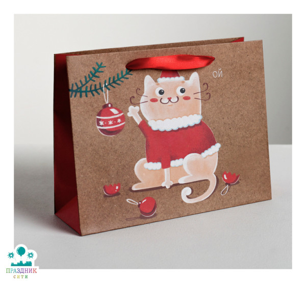 ПАКЕТ Котик, крафт 23 х 18 х 8 см