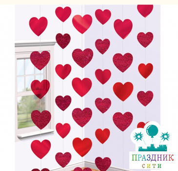 ПОДВЕСКА Сердца красные украшение на дверь 2,1м