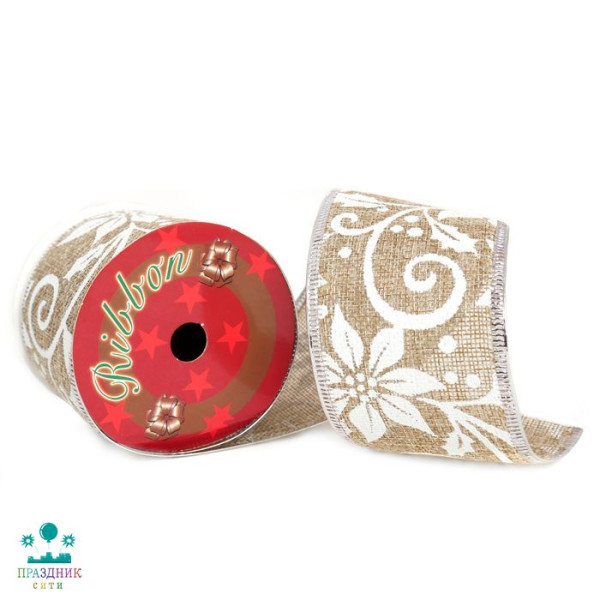 ЛЕНТА джут 6,3 см с рисунунком НГ