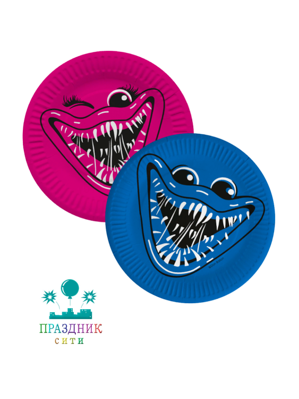 ТАРЕЛКА Зубастики, Синий/Фуше 18см 6шт
