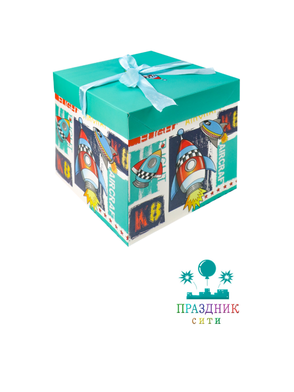 КОРОБКА Складная Космическая ракета 10х10см с лентой