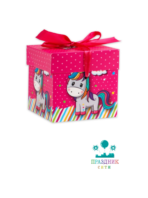КОРОБКА Складная Милый единорог 10Х10 см с лентой