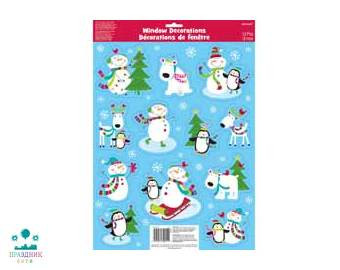 НАКЛЕЙКА на окно снеговик веселый 12шт