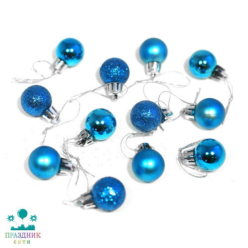 ЕЛОЧНОЕ украшение Шар бирюзовый (глиттер, глянец, матовый) d=2,5 см (12 шт./уп.)