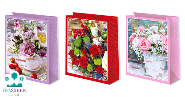 ПАКЕТ Цветы микс, 23х18 см