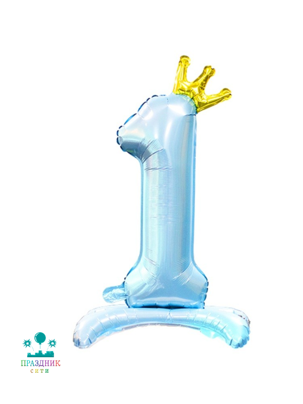 ШАР (Фольга) К ЦИФРА 1 Blue на подставке Корона