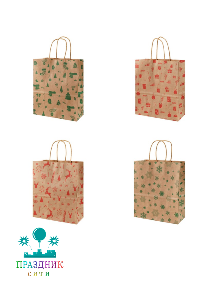 ПАКЕТ крафт Новогодний узор 22х27см