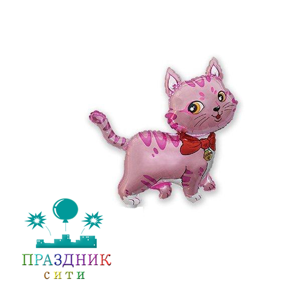 ШАР (Фольга) Мини ФИГУРА Кошечка с бантом розовая