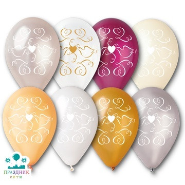 ШАР с рисунком 12" Голуби и Сердца