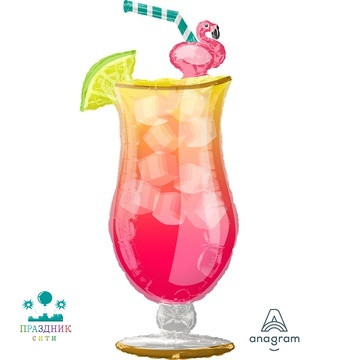 ШАР (Фольга) А ФИГУРА 90 in Коктейль с трубочк Фламинго