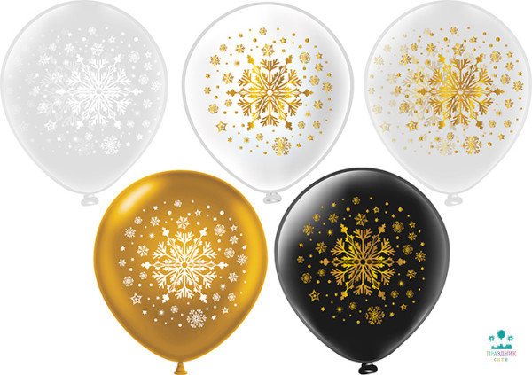 ШАР с рисункoм 12" Снежинка золото