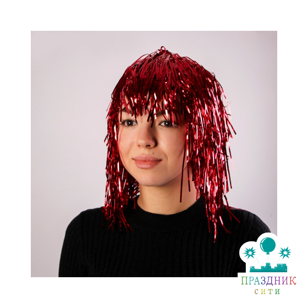 КАРНАВАЛЬНЫЙ ПАРИК Дождь 35 см, цвет красный