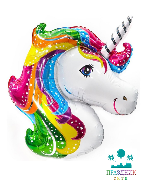 ШАР (Фольга) Мини ФИГУРА Единорог Радужный голова