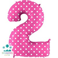 ШАР (Фольга) Г ЦИФРА 2 65 in Горошек на розовом